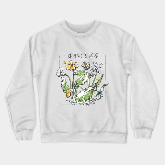 Spring is here , Frog and Flowers  Design Crewneck Sweatshirt by FelippaFelder